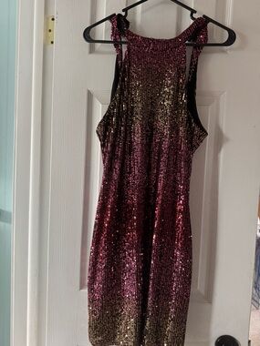 B Darlin Pink and Gold Sequin Backless Party Dress